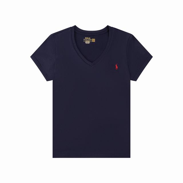 R Ralph Lauren 拉夫劳伦女士修身夏季纯色小马刺绣V领短袖T恤 辣妹穿搭 尺码：Xs S M 颜色：黑色 白色 绿色 紫色 藏青色 深灰色 黄色 浅