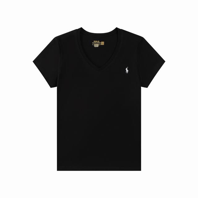 R Ralph Lauren 拉夫劳伦女士修身夏季纯色小马刺绣V领短袖T恤 辣妹穿搭 尺码：Xs S M 颜色：黑色 白色 绿色 紫色 藏青色 深灰色 黄色 浅