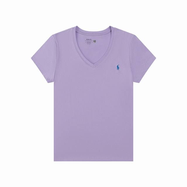 R Ralph Lauren 拉夫劳伦女士修身夏季纯色小马刺绣V领短袖T恤 辣妹穿搭 尺码：Xs S M 颜色：黑色 白色 绿色 紫色 藏青色 深灰色 黄色 浅
