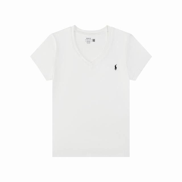 R Ralph Lauren 拉夫劳伦女士修身夏季纯色小马刺绣V领短袖T恤 辣妹穿搭 尺码：Xs S M 颜色：黑色 白色 绿色 紫色 藏青色 深灰色 黄色 浅