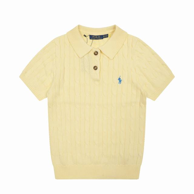 R37 Ralph Lauren 拉夫劳伦夏季针织绞花小马刺绣翻领毛衣Polo衫短袖T恤 女装上衣修身版型 尺码：S-Xl 颜色：粉色 紫色 卡其色 灰色 彩蓝