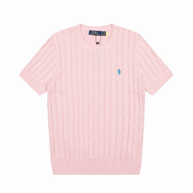 R38 Ralph Lauren 拉夫劳伦夏季针织绞花小马刺绣圆领毛衣短袖T恤 官网同步 女装上衣 尺码：S-Xl 颜色：灰色 蓝色 粉色 紫色 浅蓝色 白色