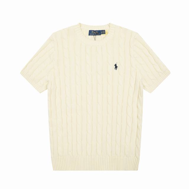 R38 Ralph Lauren 拉夫劳伦夏季针织绞花小马刺绣圆领毛衣短袖T恤 官网同步 女装上衣 尺码：S-Xl 颜色：灰色 蓝色 粉色 紫色 浅蓝色 白色