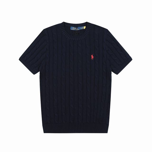 R38 Ralph Lauren 拉夫劳伦夏季针织绞花小马刺绣圆领毛衣短袖T恤 官网同步 女装上衣 尺码：S-Xl 颜色：灰色 蓝色 粉色 紫色 浅蓝色 白色