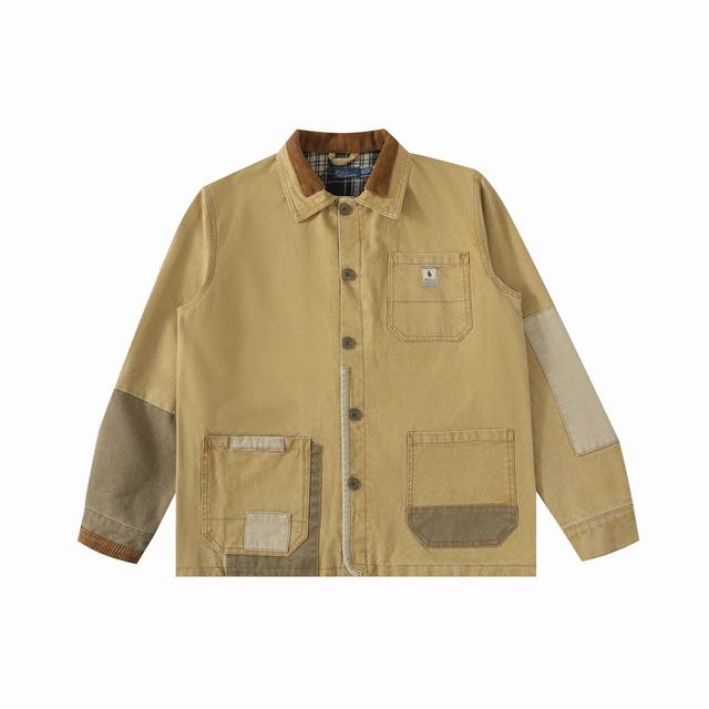 R12 Ralph Lauren拉夫劳伦巴恩风重工水洗做旧中古夹克外套 男女同款 Polo拉夫劳伦25年春新 休闲拼接百搭外套夹克Wmpootwn上衣穿上又轻又