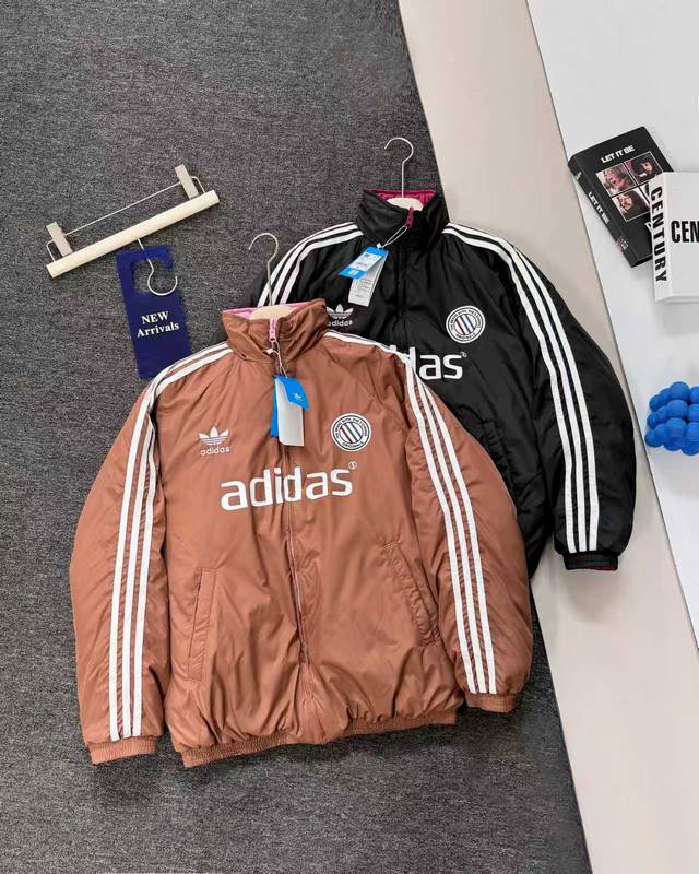 实拍细节图 控 Adidas Originals Adcrev Pad Tt 复古保暖双面穿条纹Logo宽松长袖棉服 阿迪达斯双面穿球衣棉服 原版复刻 顶级品质
