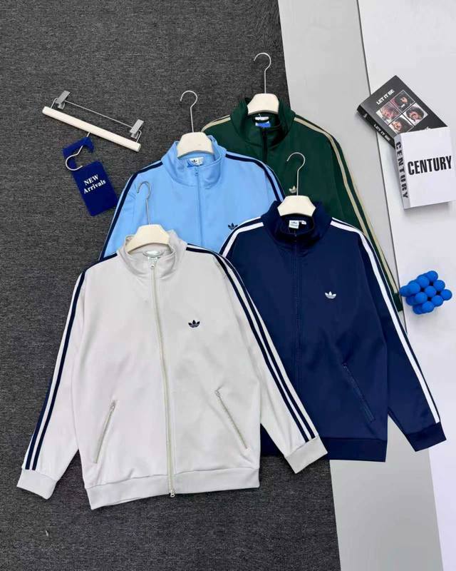 实拍细节图 控 Adidas Originals三叶草 条纹Logo印花立领复古拉链长袖夹克外套 男女同款 Adidas金泳勋 崔然竣明星同款阿迪达斯三叶草25