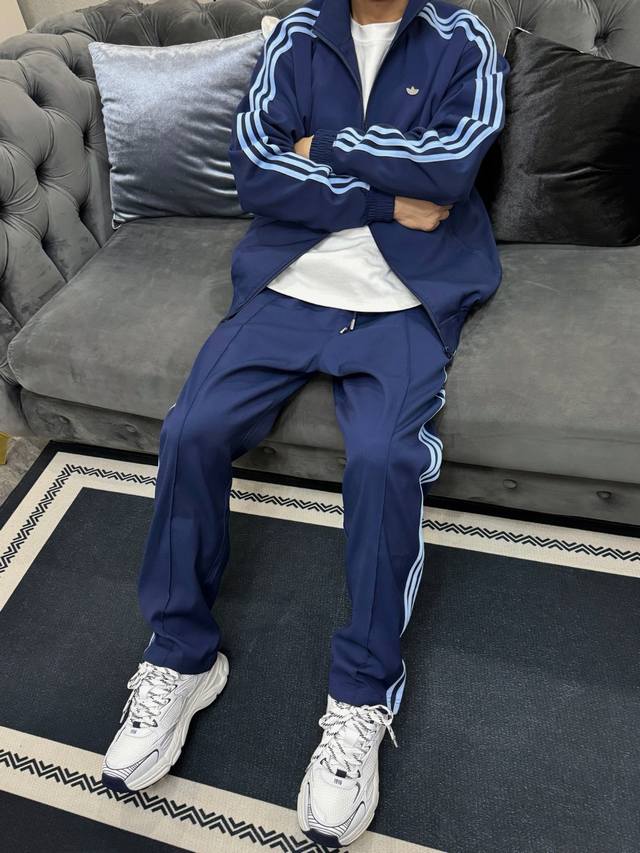 外套 控 裤子 控 Adidas阿迪达斯三叶草25S新款立领运动宽松夹克外套男女同款 复古宽松三条纹运动新款Adidas阿迪达斯三叶草宽松直筒裤西裤套装 外套号
