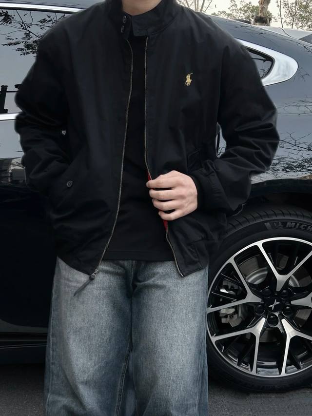 控 Polo Ralph Lauren 25 春夏 新年款 纯色刺绣Logo拉链夹克 男款 黑色 Ralph Lauren 拉夫劳伦哈林顿老钱风老干部拉链夹克外