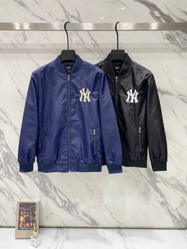 款号809 Mlb Logo中长款图案宽松拉链长袖棒球服 男女同款情侣款 顶级版本 颜色 黑色 藏青色 尺码 S M L Xl Xxl