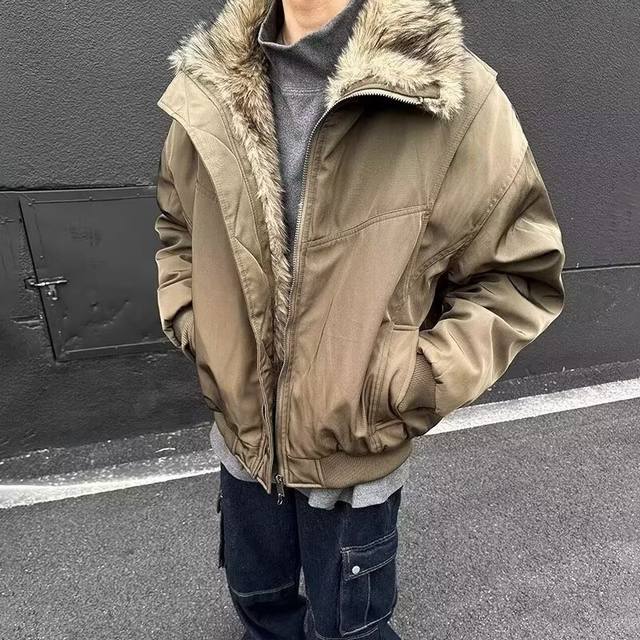 款号：310 秋冬Clean Fit加厚座山雕貂毛拉链外套 百搭系列上身无敌 秋冬必备单品 尺码M-Xxl 颜色 黑色 棕色
