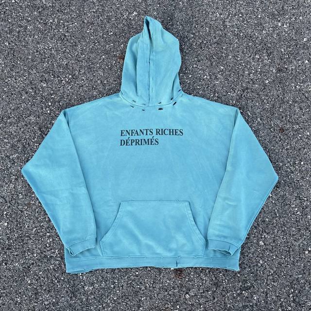 款号E30 实拍 今年穿富二代一定会暴富 Enfants Riches Deprimes 忧郁的富二代基础标语虫洞破坏喷马骝渐变款短宽版型帽衫 面料采用定织纯棉