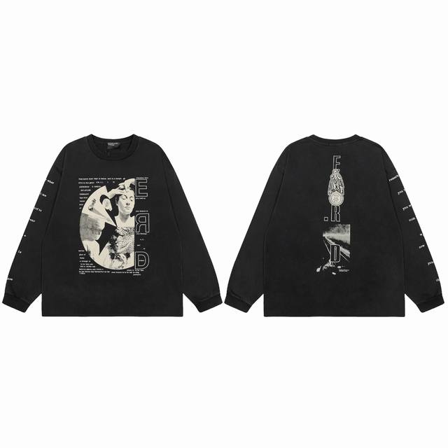 款号800 实拍 今年穿富二代一定会暴富 Enfants Riches Deprimes 忧郁的富二代“迷茫女孩人像”长袖 洗水做旧 下摆卷边设计 面料采用定织