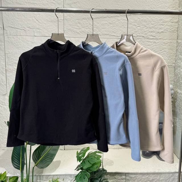 Kolon Sport 可隆女款半拉链长袖T恤女士娃娃绒贴肤抓绒卫衣保暖打底 颜色：黑色 蓝色 卡其 尺码：S M L Xl 衣长 胸围 袖长 S：64 107