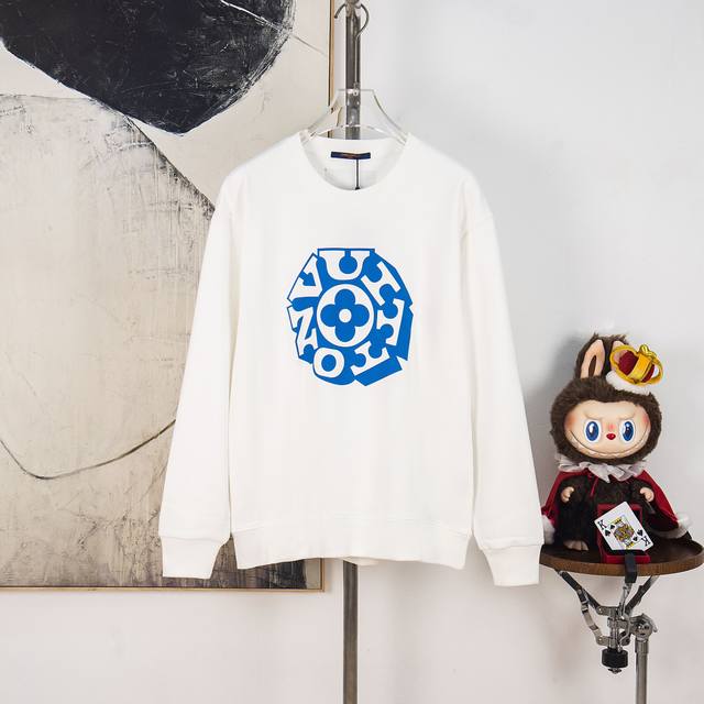 Zp版本［独家供应］ Louis Vuitton 路易威登 2025Fw秋冬新款 420克套头圆领长袖卫衣 1V 驴家 蓝色立体老花胶印字母Logo 压花工艺