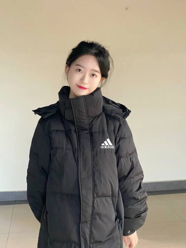 2025Ssadidas阿迪达斯冬季新款连帽长款羽绒服外套，内里填充90%白鸭绒，高密度纱线，轻盈防跑绒，分格充绒，双重保障，保暖更有效！男女老少都建议穿，冬季