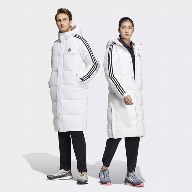 新款Adidas阿迪达斯专柜长款羽绒服，80%白鸭绒，20%羽毛， 年冬季Adidas阿迪达斯男女情侣款中长款连帽羽绒服，超级保暖效果贼好，今年冬天一定冷！加厚