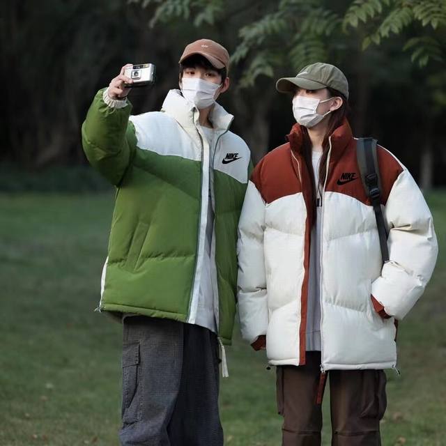 Nike耐克港风经典百搭拼接款基础款保暖羽绒棉棉衣立领棉服 小红书Ins爆火，学院风十足，休闲运动均可驾驭，经典永不过时系列绝佳冬季出行穿搭必备单品 拼接百搭每