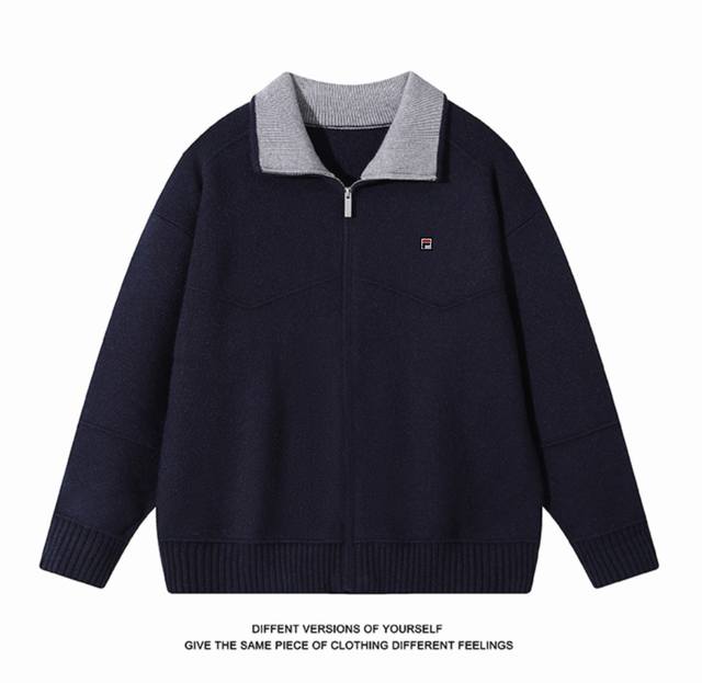 上新 ！！ ！！！ Fila 斐乐 秋冬季新品Ins港版色织个性翻领针织衫潮流毛衣外套 男女情侣款 原单进口面料 超人气单品 街头风个性设计 帅气十足 不管你是
