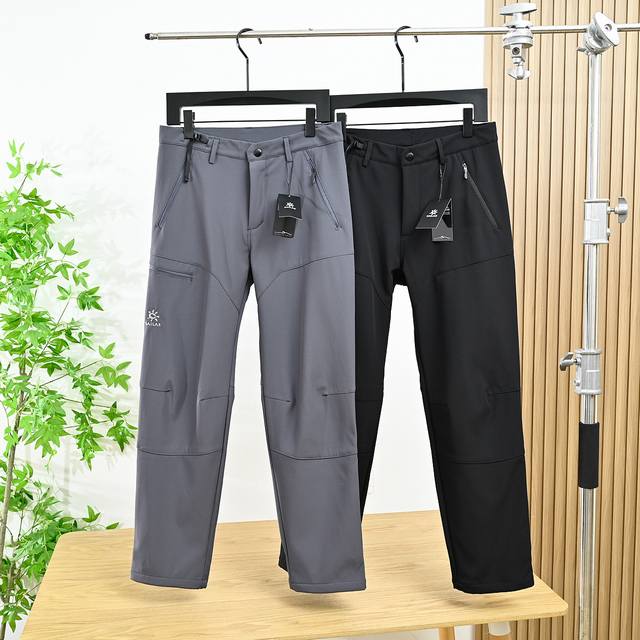 Kailas 凯乐石2025秋冬运动户外防风透气加绒加厚登山纯色冲锋裤 腿部经典的刺绣Golo，面料弹性非常大，让你穿着更舒服 专柜同款户外登山软壳抓绒裤腰部设