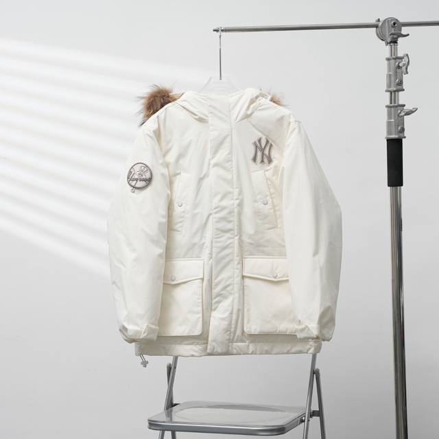 工厂P直供 Mlb丨Mlb袖章工装毛领羽绒服 配色：奶白 尺码：Xs-Xxl