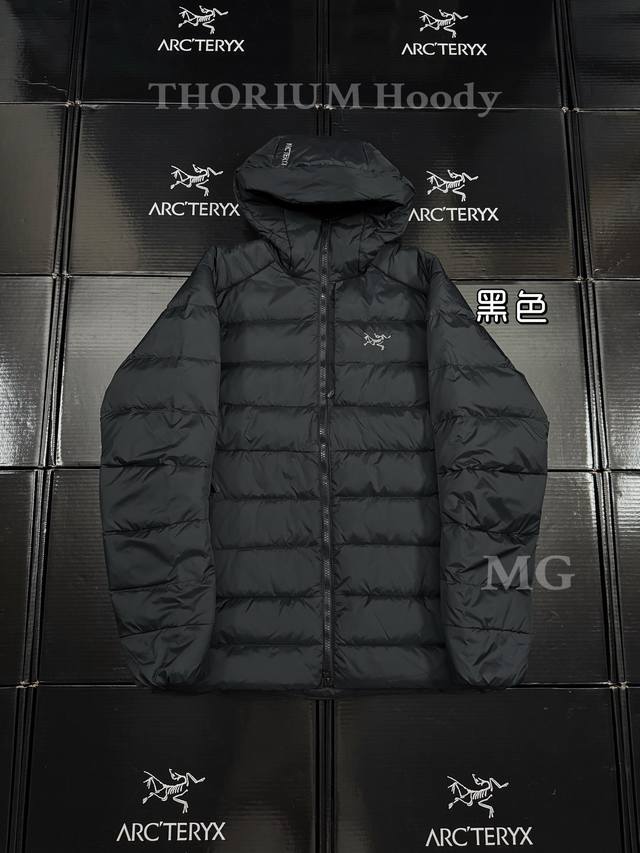 Arcteryx始祖鸟 Thorium Hoody 纯色连帽拉链户外保暖排骨羽绒服 90绒填充 750蓬松度 田岛绣刺 灰绒鹅 短款轻薄连帽羽绒服 外套 胸前侧