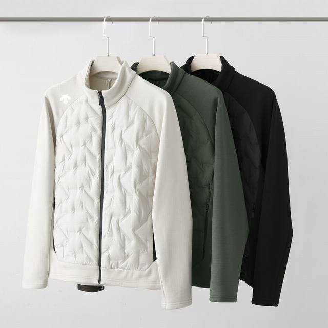 供 控 白鸭绒 Descente迪桑特冬季新款户外轻薄拼接羽绒服轻盈保暖B1319 运动休闲 情侣款 90鸭绒秋冬新款迪家同款针织拼接立领羽绒服 作为一个户外的