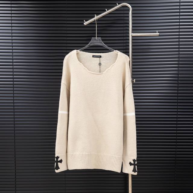 款式：克罗心Ch 十字皮标做旧毛边长款毛衣 尺码：S-Xxl 面料：羊毛混纺 辅料：全套定制原版辅料 无性别区分 男女同款