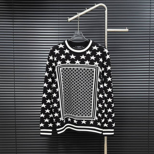 款式：Balmain巴尔曼巴黎限定满印提花长袖毛衣 尺码：S-Xxl 面料：羊毛混纺 辅料：全套定制原版辅料 无性别区分 男女同款