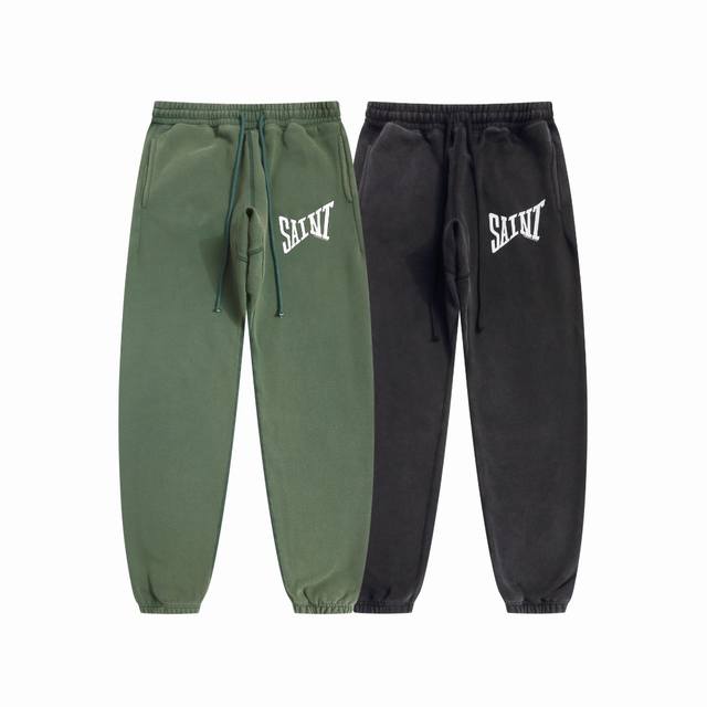潮牌Saint Michael Ribon Saint Pants 经典字母复古洗水做旧高街休闲宽松束脚卫裤长裤 款号：Sm635 码数：S-M-L-Xl 颜色
