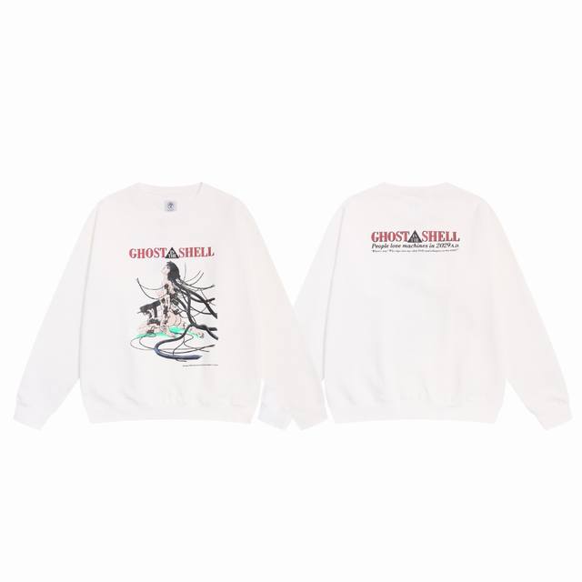 Saint Michael攻壳机动队素子动漫人物印花复古Vintage宽松加绒圆领卫衣 面料：420G 款号：Sm602 码数：S-M-L-Xl 颜色：白色 价