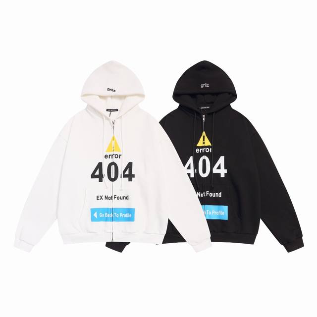 Grailz 美式潮牌Gr做旧字母印花拉链连帽衫宽松休闲开衫外套 款号：Gr2303 码数：①码-②码-③码 颜色：黑色-白色 价格P：