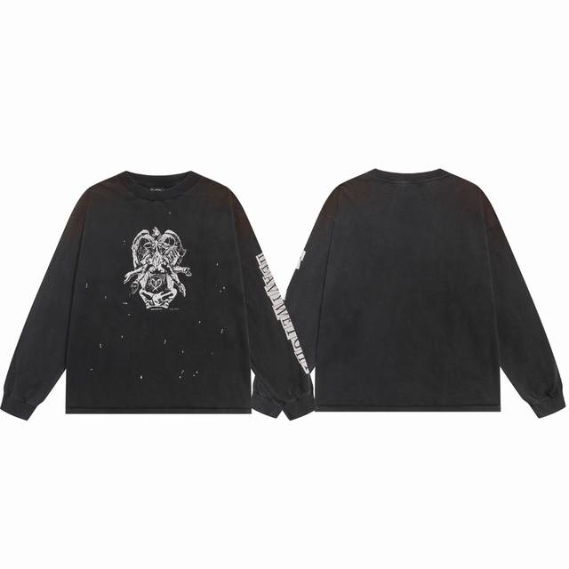 Saint Michael胸前印花裂纹图案水洗做旧重磅高街宽松休闲长袖T恤 面料：260G 款号：Sm668 码数：S-M-L-Xl 颜色：洗水黑 价格P：