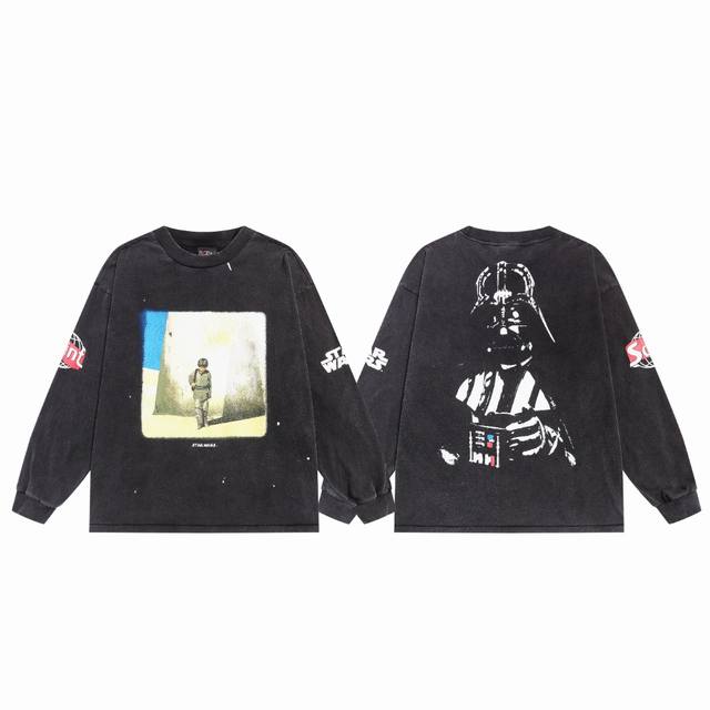 Saint Michael星球大战Vtg美式高街水洗做旧宽松长袖打底T恤 面料：260G 款号：Sm15 码数：S-M-L-Xl 颜色：黑色 价格P：