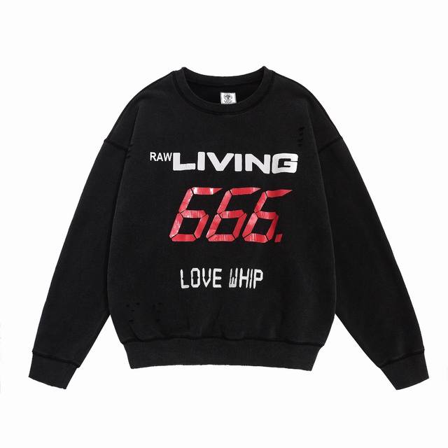 Saint Michael复古洗水做旧破坏重磅圆领加绒宽松套头卫衣长袖衫 面料：420G 款号：Sm601 码数：S-M-L-Xl 颜色：黑色 价格P：