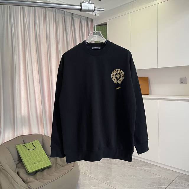 Ch克罗*2025秋冬新款 梵文十字架印花 定制面料400G 圆领卫衣 男女同款 尺码：S M L Xl Xxl 五个码 颜色：黑色 白色