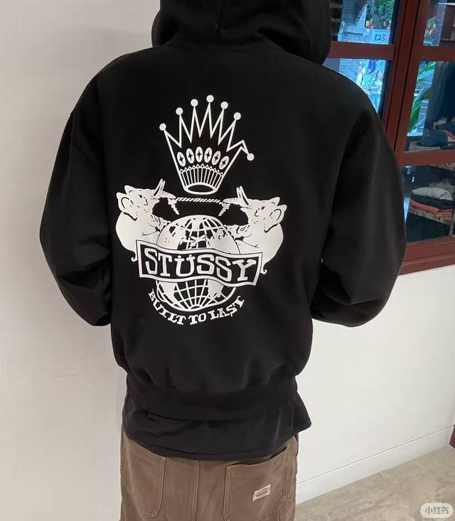 Stussy-916# Stussy斯图西 潮流皇冠大象连帽拉链卫衣外套 25秋冬新款男女同款 黑色、灰色 S-Xl