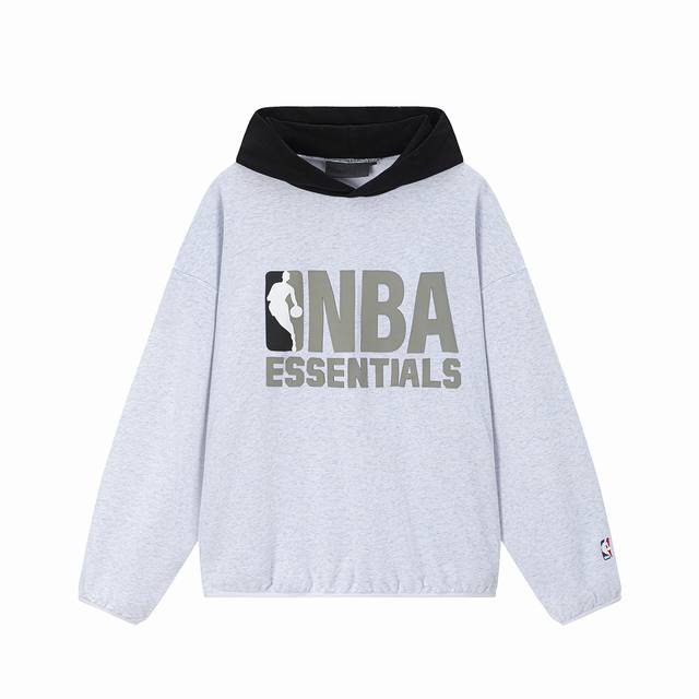 Fog-8839#Fog 复线Essentials X Nba 联名Logo印花拼接连帽男女同款黑色、灰色 S-Xl