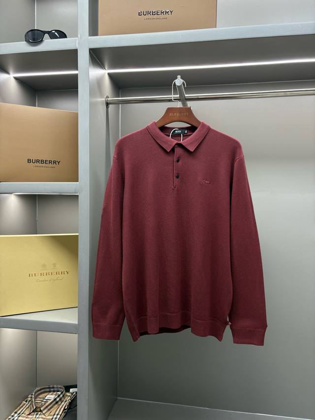 Boss 博斯 新款刺绣翻领毛衣 原版面料 官方同款 采用定制天然中厚进口羊毛纱料织造，手感非常舒服爽滑 版型挺阔有型 一线品牌代工厂P出品 进口机器织造而成