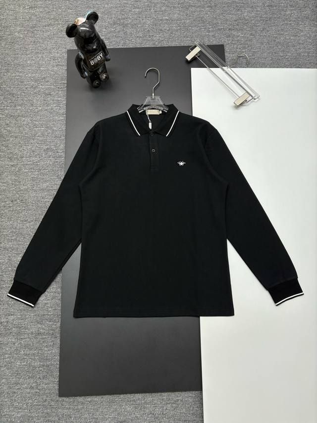 Dior 迪奥 新款刺绣长袖Polo衫 原版面料 官方同款 采用250克纯棉珠地面料，定制 同缸染面料 手感非常舒服爽滑 版型挺阔有型 一线品牌代工厂P出品 进