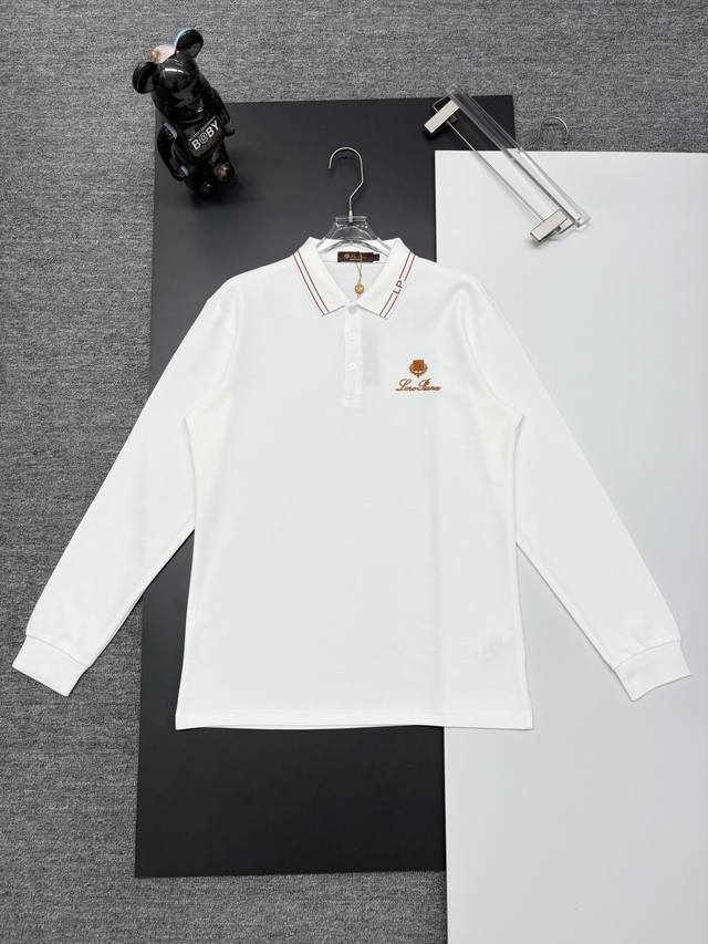Loro Piana 乐罗皮亚纳 新款刺绣长袖Polo衫 原版面料 官方同款 采用250克纯棉珠地面料，定制 同缸染面料 手感非常舒服爽滑 版型挺阔有型 一线品