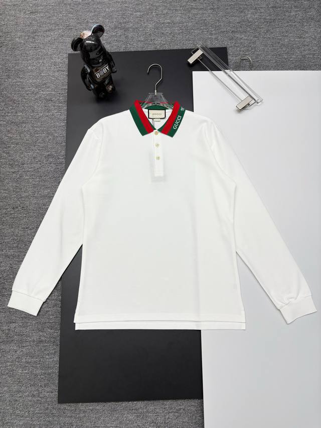 Gucci 古驰 新款刺绣长袖Polo衫 原版面料 官方同款 采用250克纯棉珠地面料，定制 同缸染面料 手感非常舒服爽滑 版型挺阔有型 一线品牌代工厂P出品