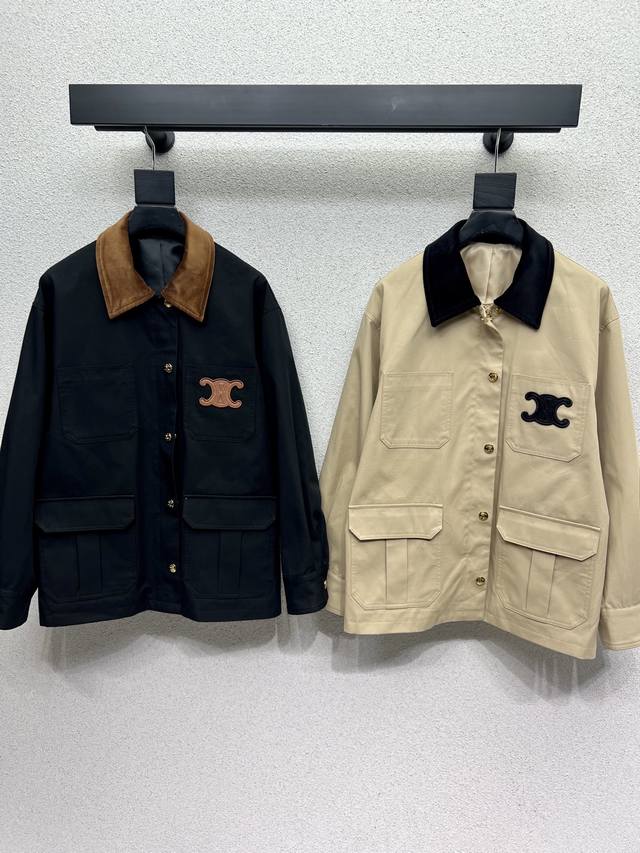 Ce*撞色灯芯绒翻领休闲外套 宽松版型设计 时髦感在线实穿性很高百搭 干练利落时髦有致 日常穿搭推荐款 细节感在线 提升气质感必备单品 高品质 两色 尺码Sml