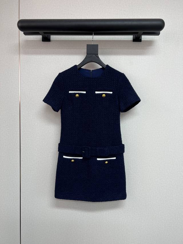 高品质 S*P30早秋系列 超美的粗花呢短袖连衣裙 撞色设计亮眼时髦 低腰直筒裙版型 更好的包容身材 深蓝色真的很显白显气质 闭眼入的单品～