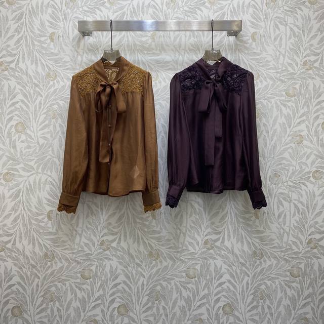 Va★ Fw 重工定位刺绣气质立领本布飘带设计天丝衬衣，高级面料，颜色:图片2色，面料:天丝棉面料 Smlxl
