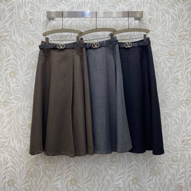 Va★ Fw 气质高腰压褶分割设计长款半裙， 配送腰带 高级面料，颜色:图片3色，面料:进口西装面料 Smlxl