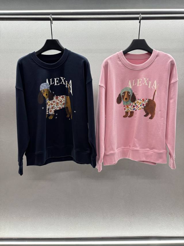 2025 Autumn And Winter ！Alexia Sand*Ra， 刺绣星星小狗印花卫衣， 韩系慵懒风，百搭随意又好看！ 两色，三码！