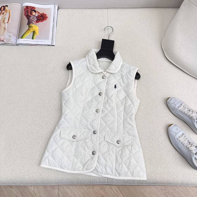 独家款～ Rl 25Ss 秋冬最新款复古小马图案刺绣棉服马甲外套 闭眼入的经典款 洐缝工艺搭配灯芯绒镶边 细节感满满 轻松保暖零负担 后背还有可调节收腰设计 上