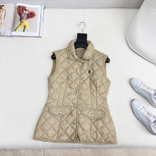 独家款～ Rl 25Ss 秋冬最新款复古小马图案刺绣棉服马甲外套 闭眼入的经典款 洐缝工艺搭配灯芯绒镶边 细节感满满 轻松保暖零负担 后背还有可调节收腰设计 上