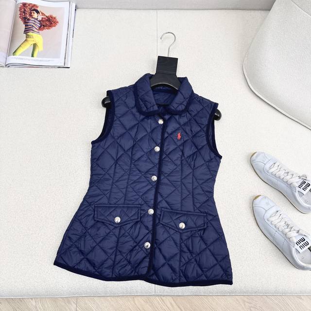 独家款～ Rl 25Ss 秋冬最新款复古小马图案刺绣棉服马甲外套 闭眼入的经典款 洐缝工艺搭配灯芯绒镶边 细节感满满 轻松保暖零负担 后背还有可调节收腰设计 上